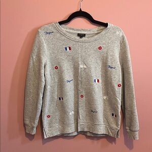 Heather Gray Sweater with France Embroidered Details Talbots Petite